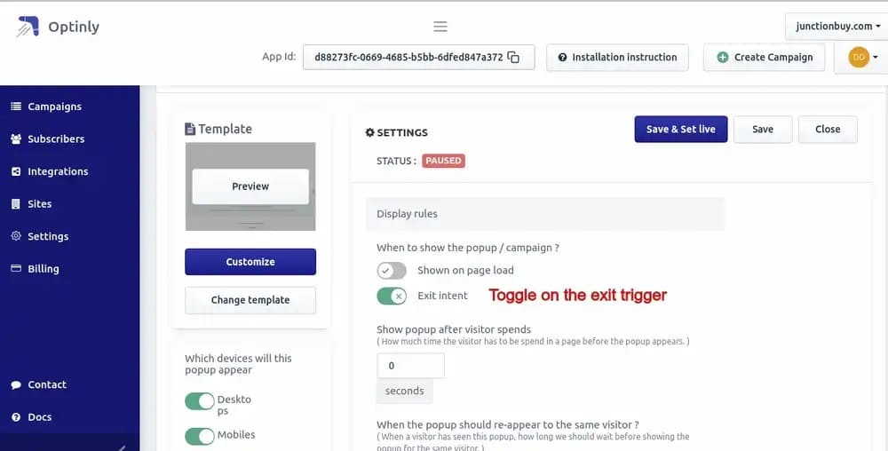 Enable Exit Popup Trigger Option