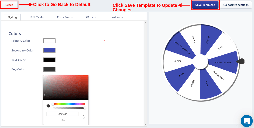 Spin Wheel Template Customization