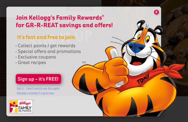 Kellogs Popup Example
