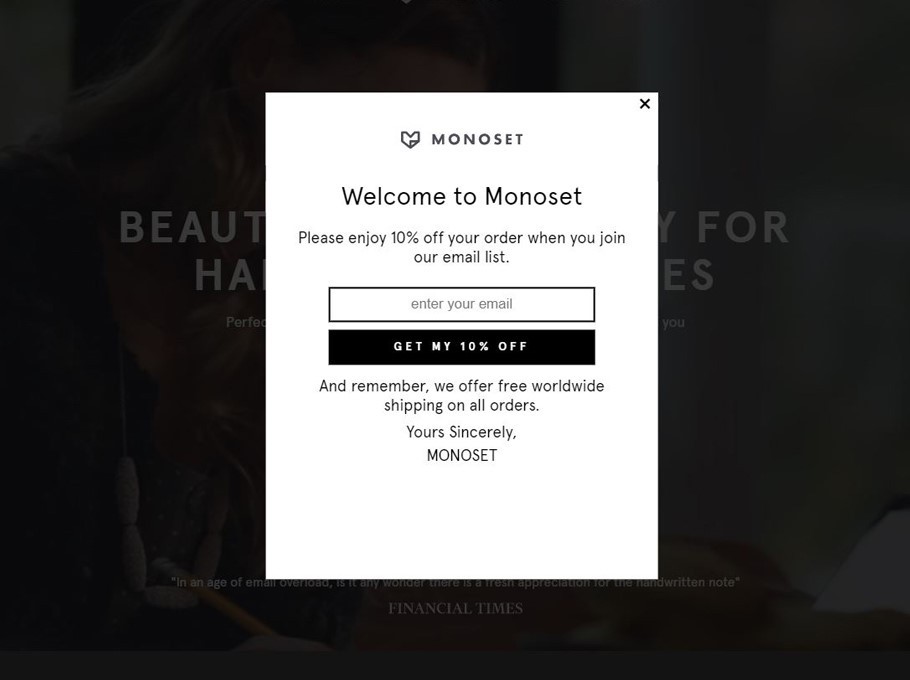 Monoset Welcome Popup
