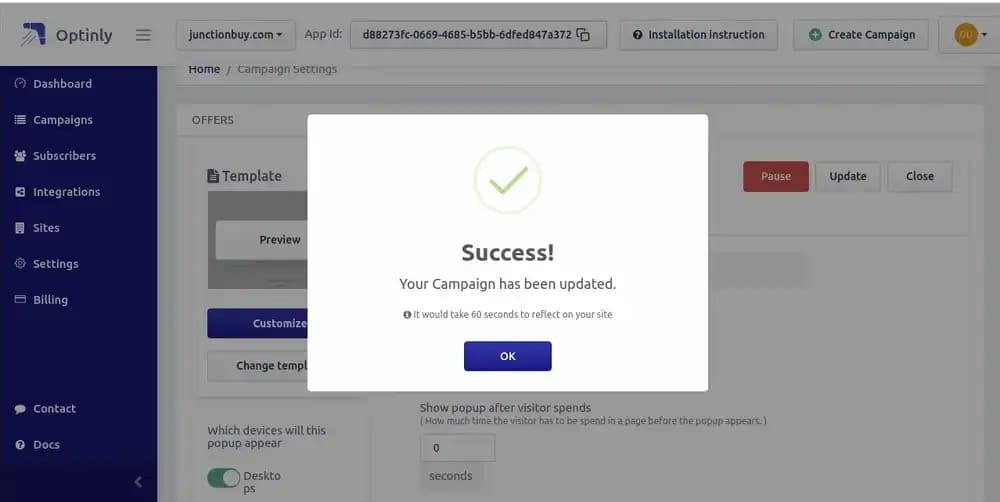 Campaign Creation Success Message