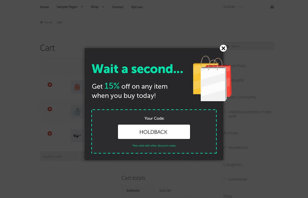 Example of a exit intent popup