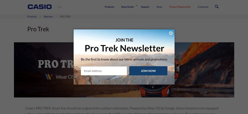 Casio Protrek Popup Example