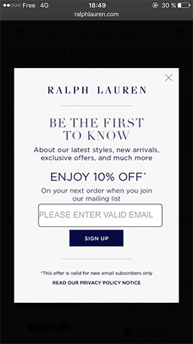 Ralph Lauren Mobile Popup