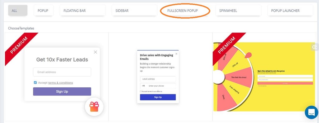 Select Fullscreen Popup Template