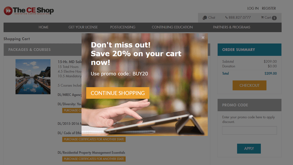 TheCeShop Exit Popup Example