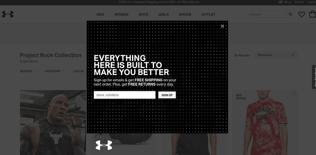 Underarmour Popup Example
