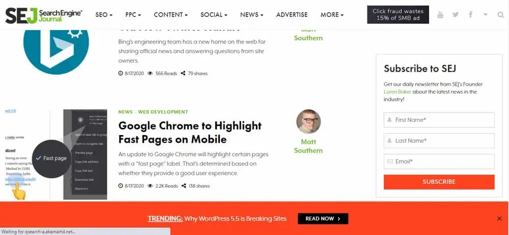 Search Engine Journal Floating Bar