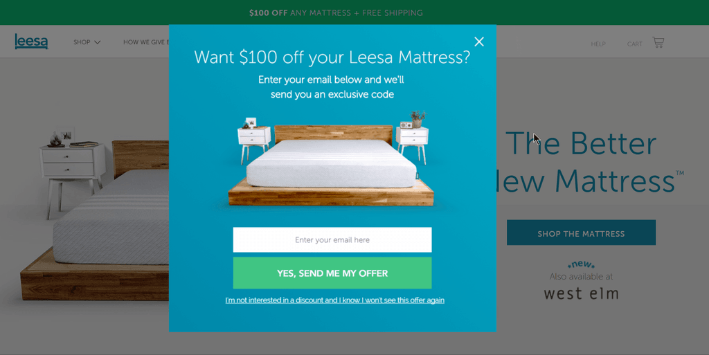 Leesa Exit Popup