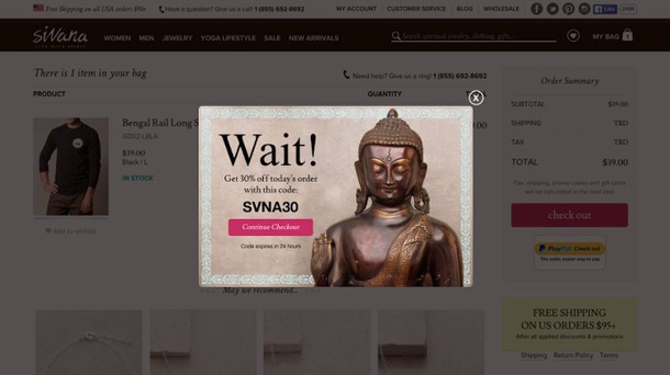 Sivana Spirit Exit Intent Popup Example
