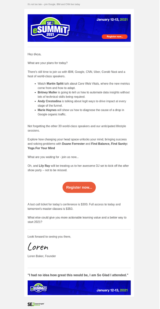 Email Newsletter Example from SEJ