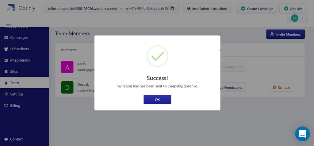 Invitation Sent - Optinly