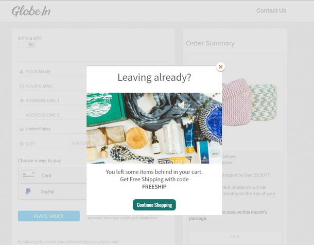 GlobeIn Exit Popup Example