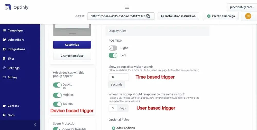 Optinly Popup Display Rules