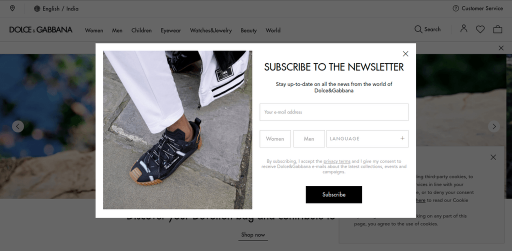 Dolce Gabbana Popup Example