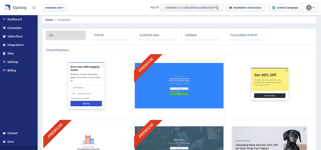 Popup campaign Select