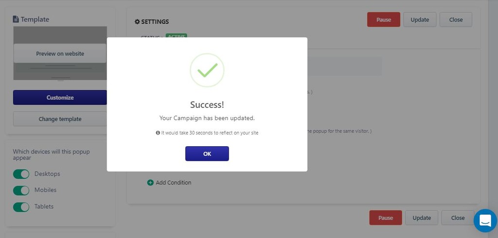 Campaign Success Message