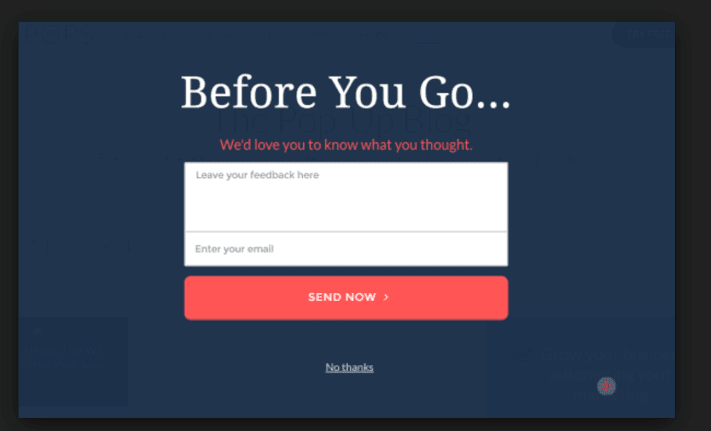 Example of a exit intent popup