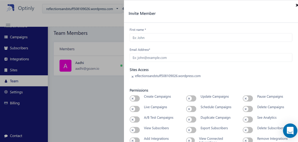 Invite Member Menu - Optinly
