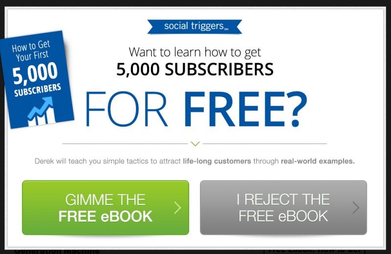 Example of exit intent popup with good CTA button