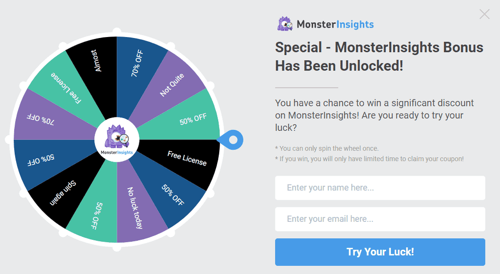 Spin the Wheel Popup Example