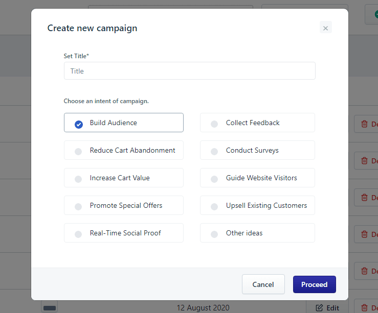 Choose Popup Campaign Goals