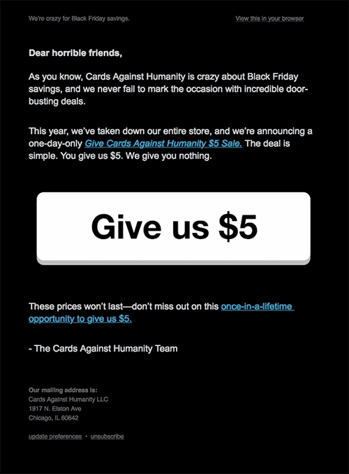 Black Friday Email Marketing Example